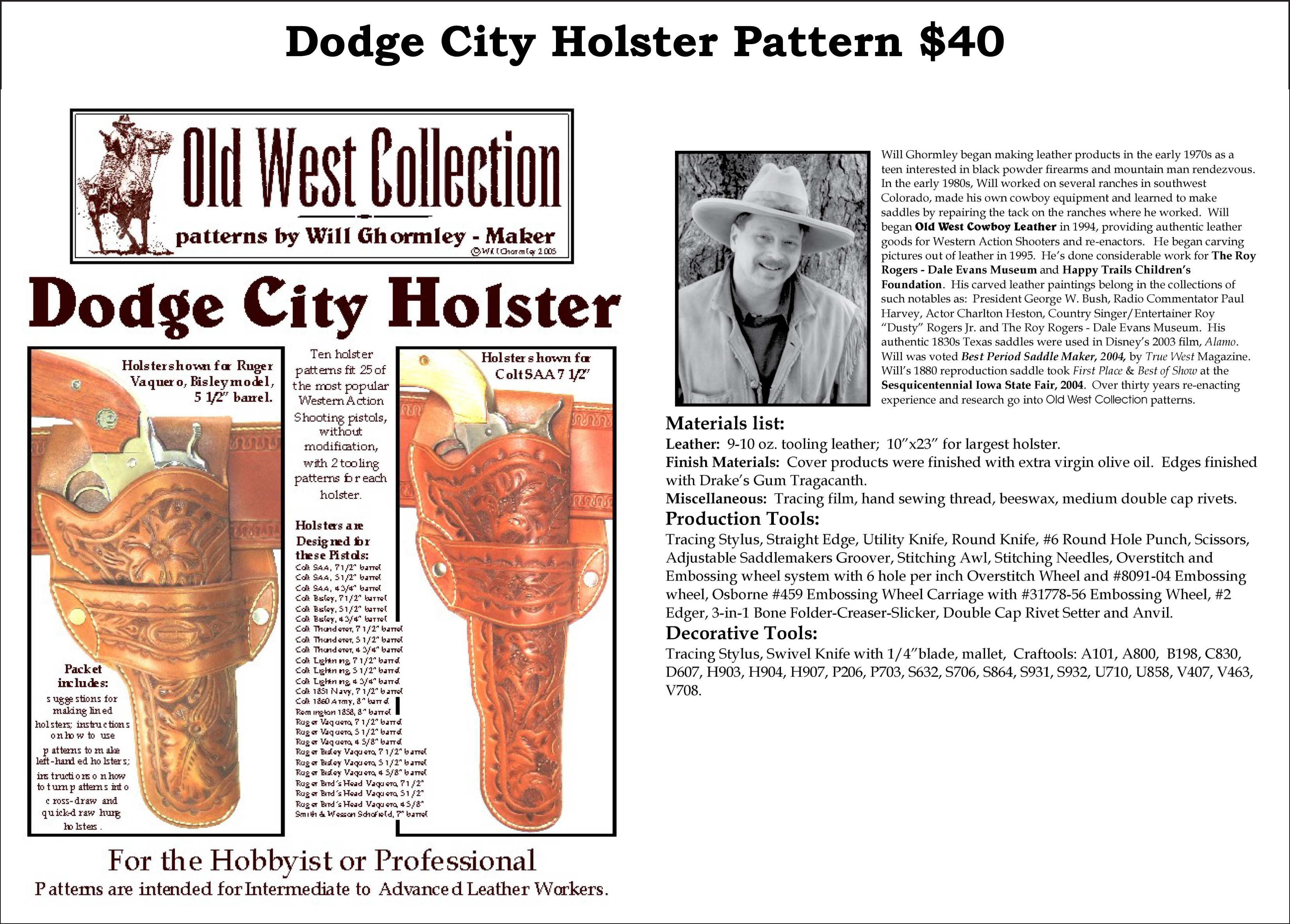 Dodge City Holster Pattern — $40.00